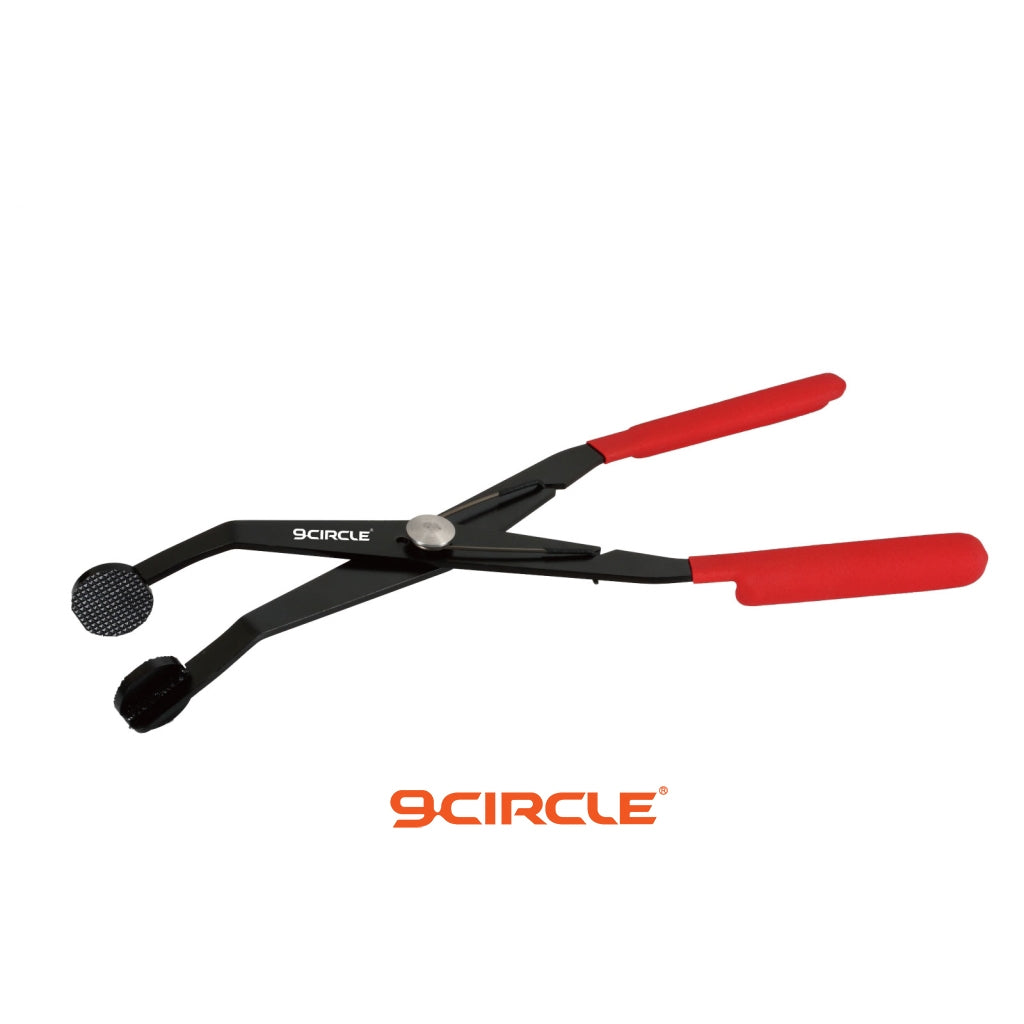 9 Circle 9CL-41172 Long Reach Offset Hose Clamp Pliers with red handles and black body