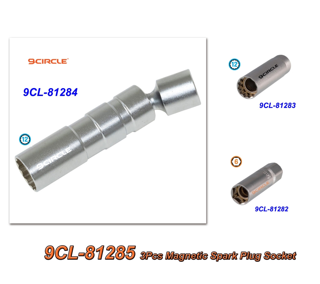 9 Circle 9CL-81283 9CL-81284 9CL-81282 3-Piece Magnetic Spark Plug Socket Set overview