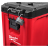 Milwaukee PACKOUT Compact Tool Box close-up of metal reinforced locking point with padlock installed