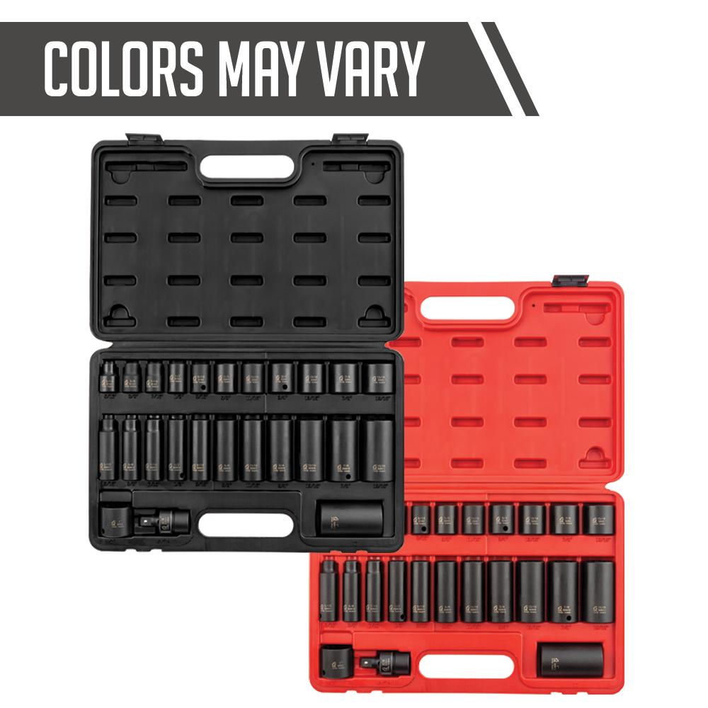 Sunex Tools 3326 Master Impact Socket Set shown in black and red case options - colors may vary