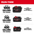 Milwaukee Tool 2940-20 M18 Brushless Stick Transfer Pump run-time chart - up to 1000 gallons per charge with REDLITHIUM FORGE HD12.0 battery