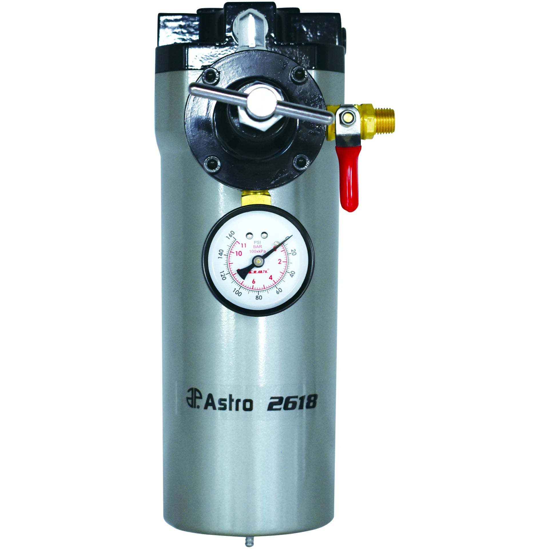 Astro Pneumatic 2618 Air Control Unit 120 CFM - front angled view with pressure gauge and drain valve