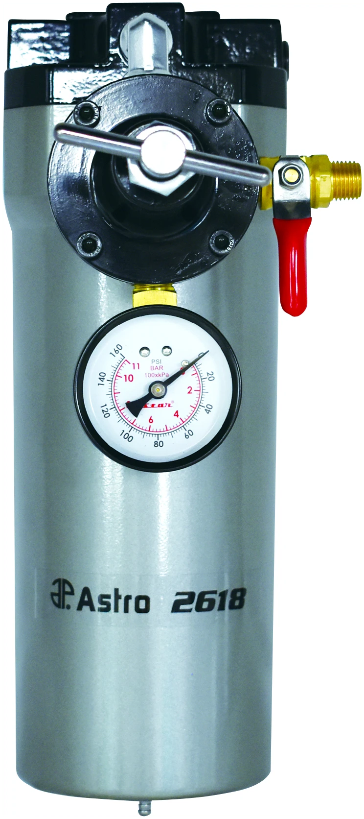 Astro Pneumatic 2618 Air Filter Regulator - angled view highlighting aluminum housing and drain valve