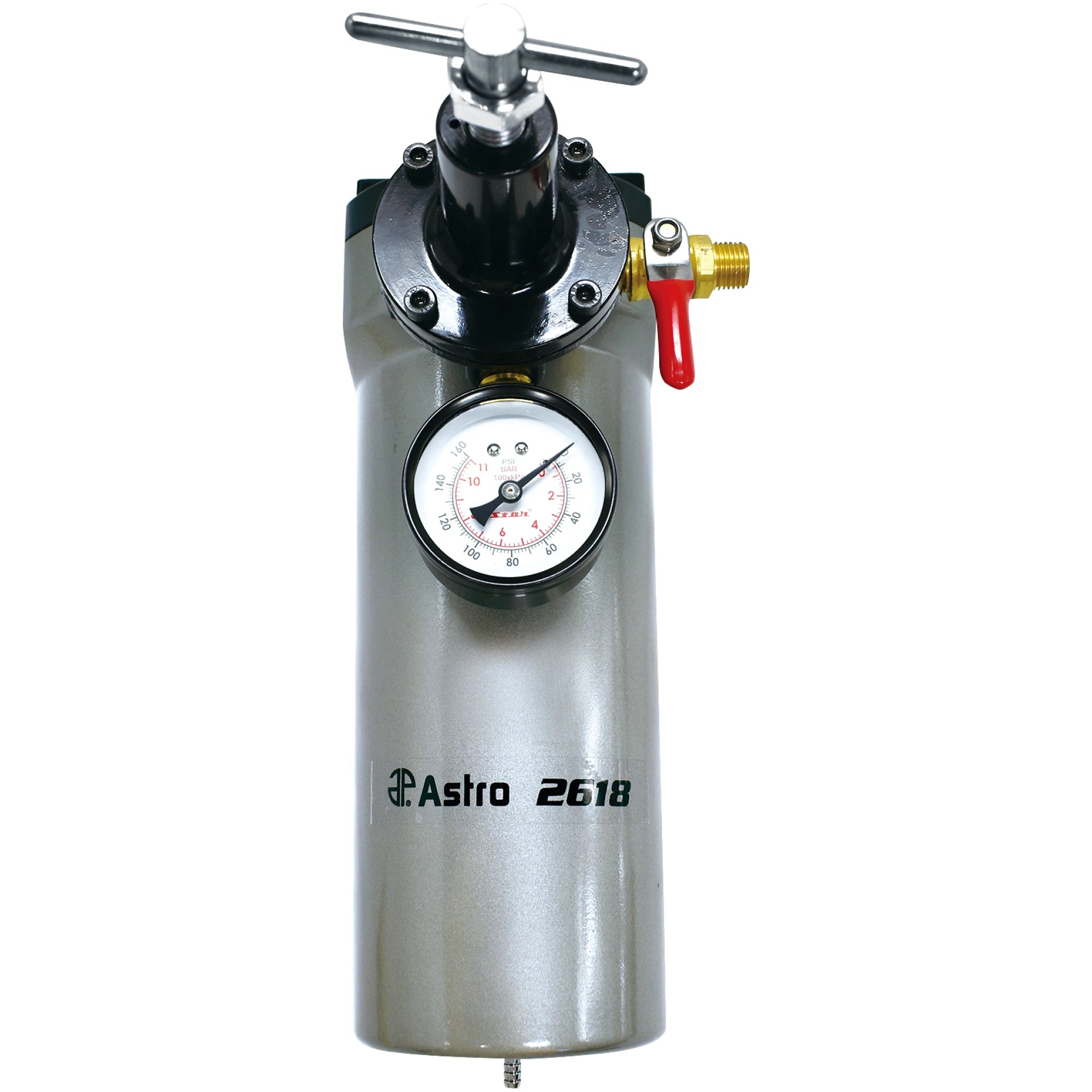 Astro Pneumatic 2618 Air Control Unit - front view with regulator, pressure gauge, and brass outlet