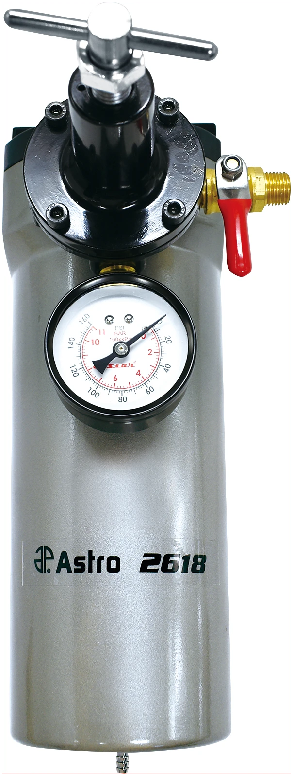 Astro Pneumatic 2618 Air Filter Regulator - straight front view showing regulator knob and pressure gauge