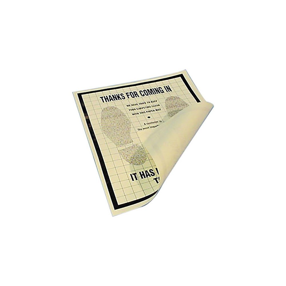 JohnDow Industries poly-coated paper disposable floor mat with protective backing peeled back