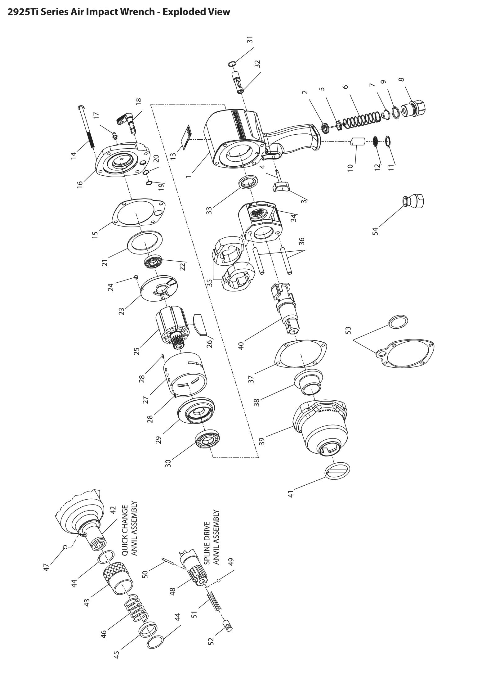 Ingersoll Rand 2925Ti Series Air Impact Wrench Exploded View Diagram