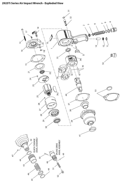 Ingersoll Rand 2925Ti Series Air Impact Wrench Exploded View Diagram