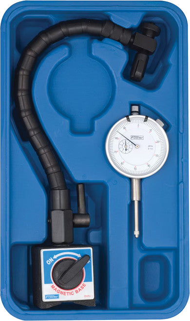 Fowler 52-641-300-0 2-1/4" Dial Indicator with Flex Arm & Magnetic Base, 1" Travel, 0-100 Cont. Reading - MPR Tools & Equipment