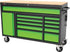 TOBEQ RCBT611123LGBK 61-Inch 11-Drawer Roller Cabinet in Lime Green and Black, front view with wood top and casters