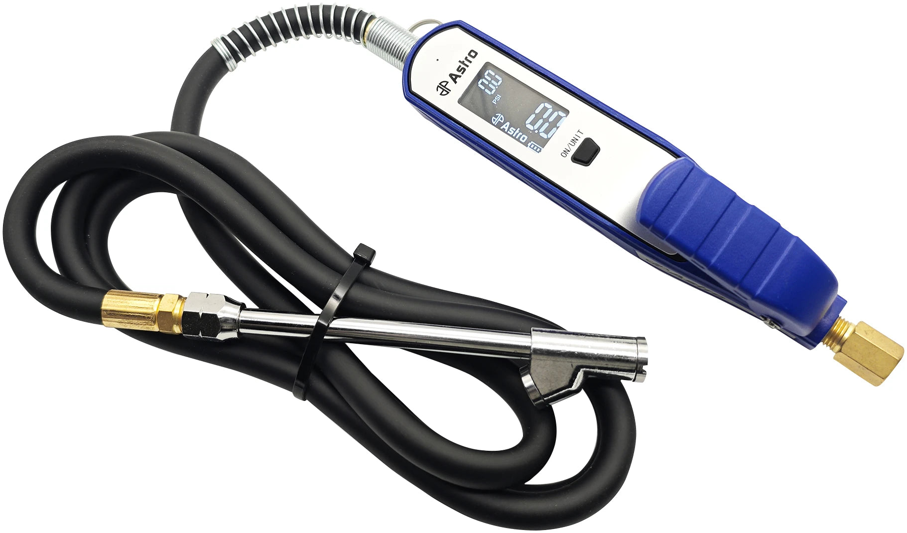 Astro Pneumatic 3019B6 Digital Tire Inflator angled view with open chuck and dual digital display
