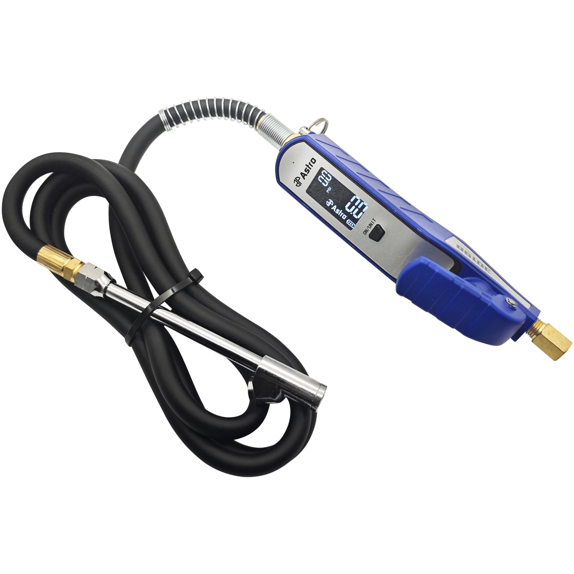 Astro Pneumatic 3019B6 Professional Rechargeable Digital Tire Inflator with 6 ft hose and dual chuck, blue and silver
