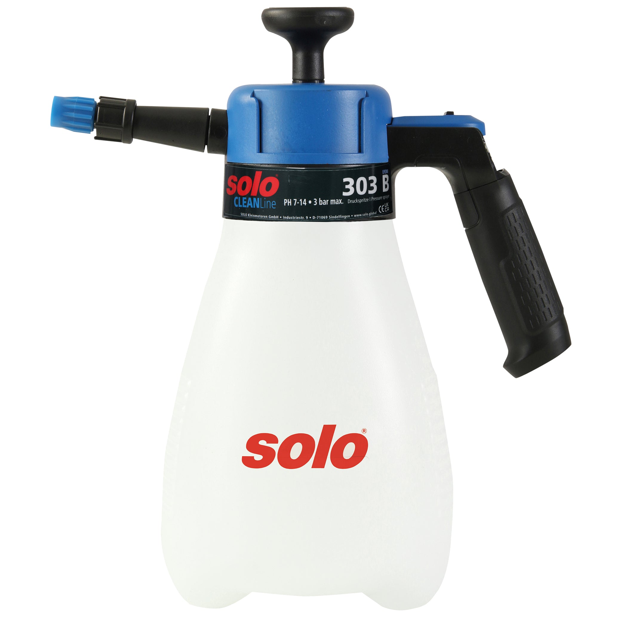 Solo CLEANLine 303-B One-Hand Pressure Sprayer 1.25 Liter EPDM pH 7-14 with translucent HDPE tank and adjustable nozzle