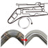 Astro Pneumatic 3039 belt sander diagram showing roller adjustment and before/after weld finishing on curved tubing