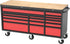 TOBEQ RCBT721524RDBK 72-inch 15-Drawer Roller Cabinet Red and Black with Wood Top Work Surface and Casters