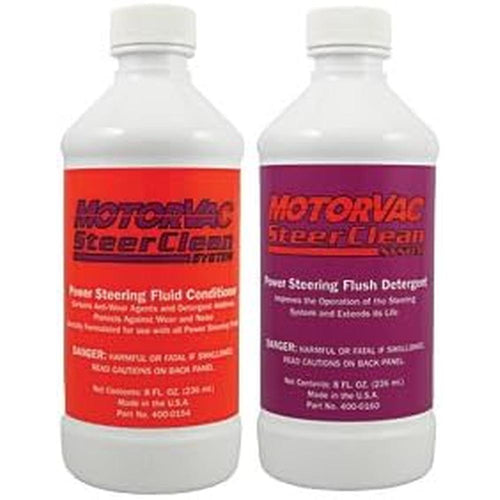 Motorvac 400-1045 SteerClean 2-Step Service Chemical Kit. Contains an 8 fl oz or 236mL bottle of Power Steering Cleaner and 8 fl oz or 236mL bottle of Power Steering Conditioner. Case of 6 kits. Price per case.
