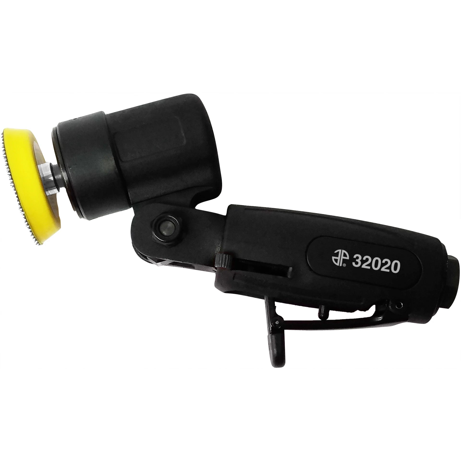 Astro Pneumatic 32020 ONYX Flex-Head 2" Micro Air Sander - angled head position with yellow pad