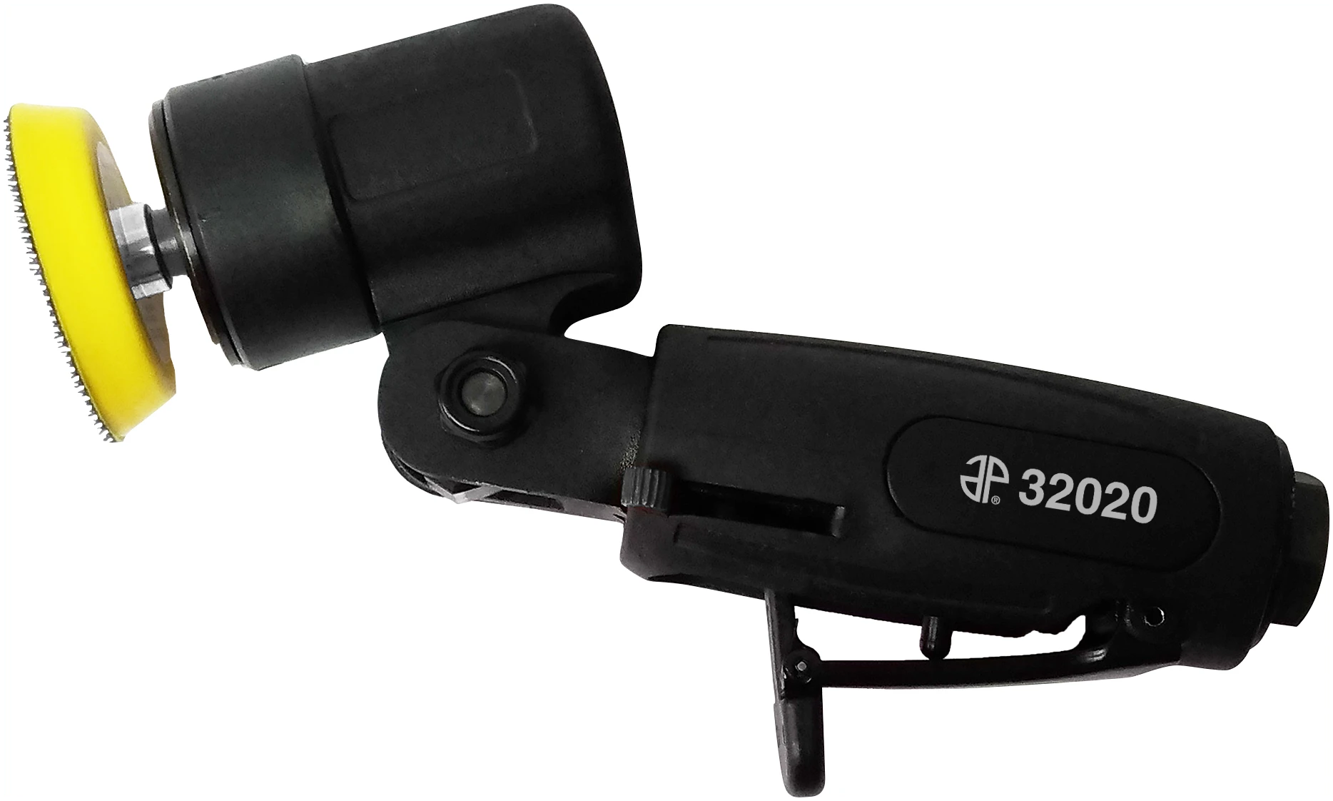 Astro Pneumatic 32020 ONYX Flex-Head 2" Micro Air Sander - flex head extended with yellow sanding pad