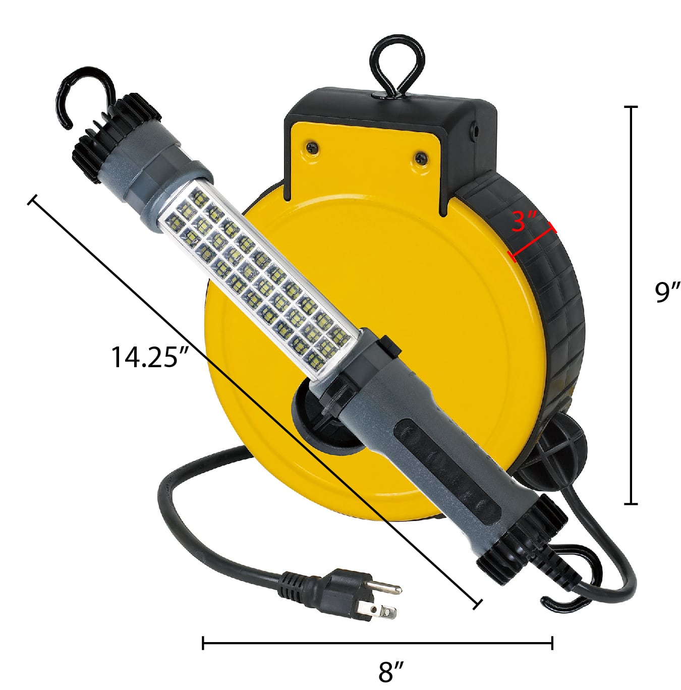 Alert Stamping ALT-3230SMS Retractable Cord Reel dimensions: 9 in H x 8 in W x 3 in D, light 14.25 in
