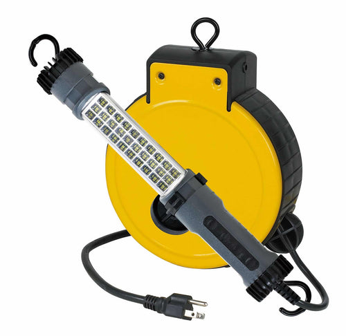 Alert Stamping ALT-3230SMS 30 ft Retractable Cord Reel with 500-Lumen LED Task Light, yellow and grey