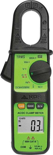 KPS DCM450MINI TRMS Mini Digital Clamp Meter with Temperature, 600V AC/DC, 600A AC/DC, CAT III 600V - MPR Tools & Equipment