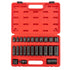 Sunex Tools 3326 25-Piece 3/8 In Drive SAE 12-Point Master Impact Socket Set open in red blow-molded case
