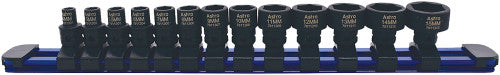 Astro Pneumatic 78113 13-Pc 1/4" Drive 6-Pt. Metric Low Profile Nano Impact Socket Set on a Rail, 4-15MM, 11MM Outside Hex - MPR Tools & Equipment