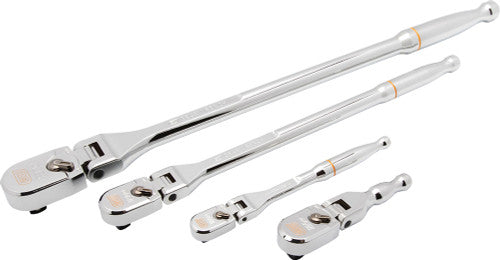 4-Pc 1/4", 3/8" & 1/2" Drive 120XP Flex Head Teardrop Ratchet Set, 4.75", 7", 13.5", 19"
