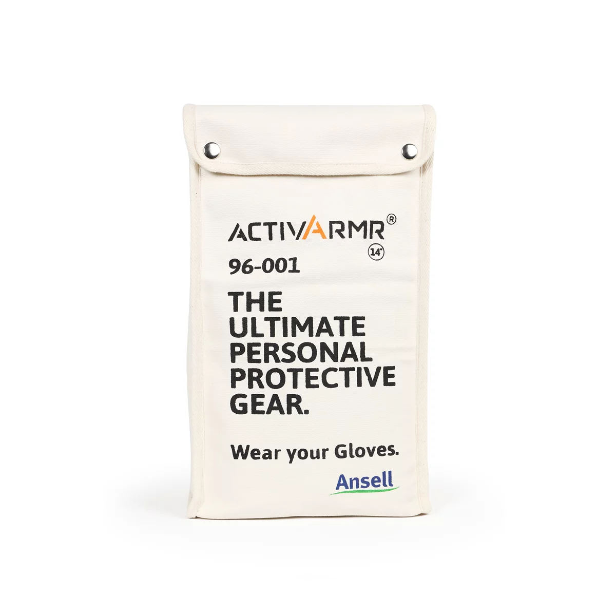Ansell RIGCVSBAG14 ActivArmr 96-001 14-Inch Canvas Glove Storage Bag with snap closure and Ansell branding