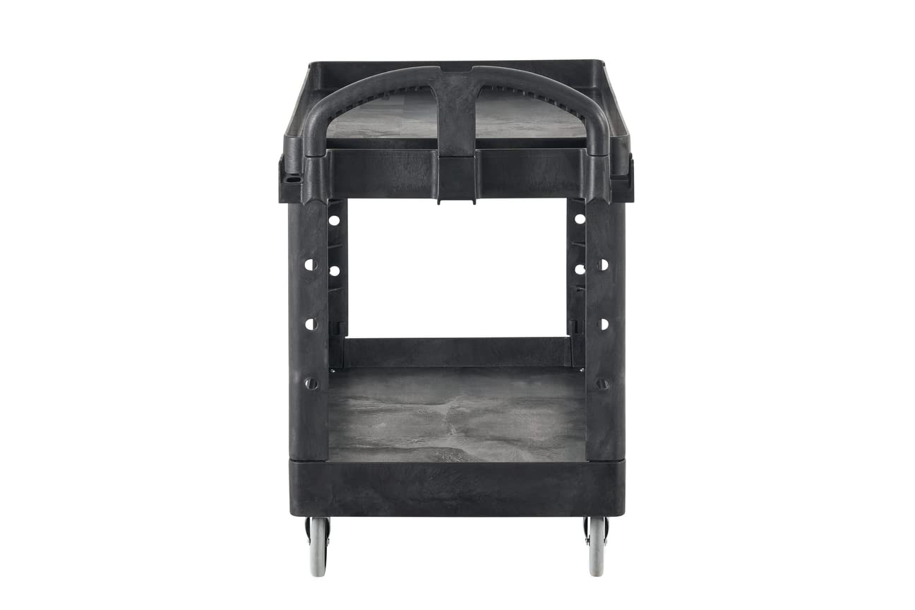 Rubbermaid Commercial Products RCPFG452088BLA Heavy-Duty Ergo Handle Utility Cart, Lipped Shelf, Medium, 500 lb Capacity - Black
