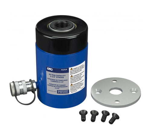 OTC Tools 4121A 30-Ton Hollow Center Hydraulic Ram with Adapter Plate, 2-1/2 in Stroke