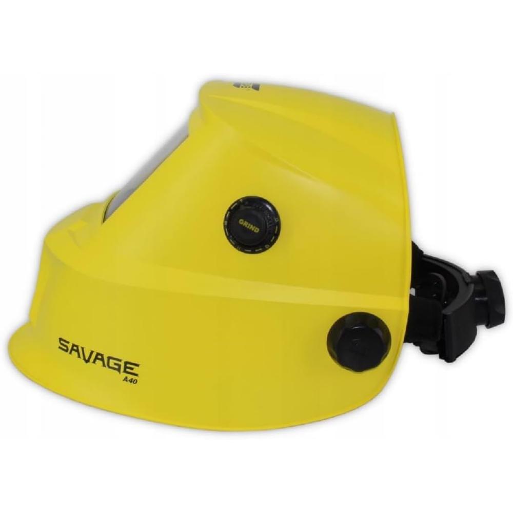 ESAB 700000491 Yellow Savage A40 Welding Helmet, Din 4, 9-13, 100mm X 50mm Viewing Area, External Grind Mode Button