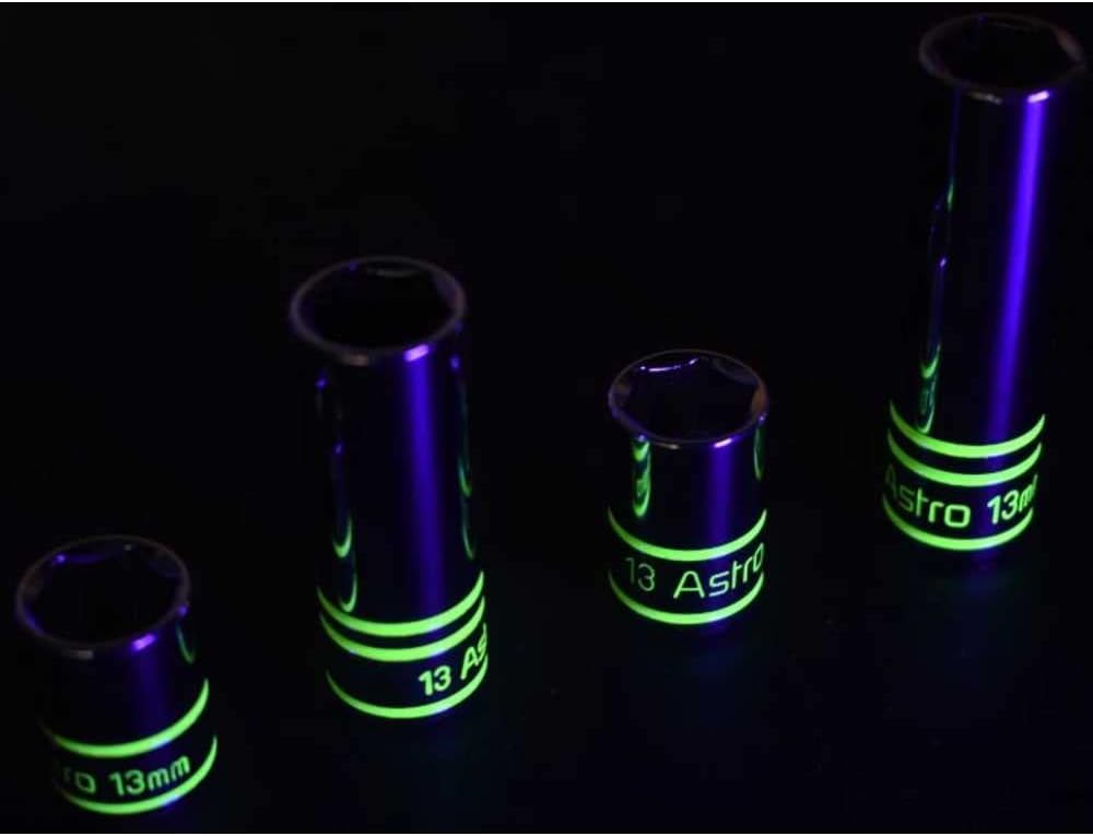 Astro Pneumatic 4143 43pc Hi-Vis Glowing 1/4" & 3/8" Drive Shallow & Deep 6pt. Metric Socket Set