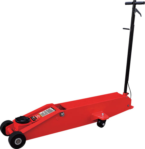 TOBEQ TBQ-SJ10000A 10-Ton Capacity Hydraulic Long Chassis Floor Jack in red with black T-bar handle