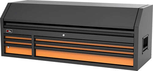 TOBEQ TCBT610623ORBK 61" 6-Drawer Top Chest in Orange/Black, front angle view showing drawers and flip-up lid