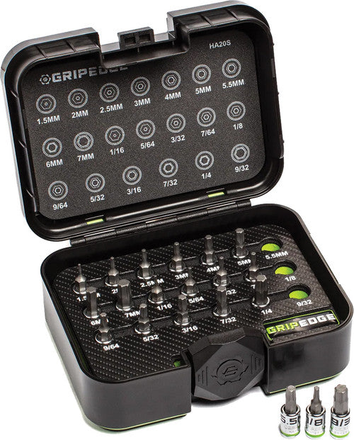GripEdge HA20S 20-Pc 1/4'' Drive Short Hex Driver Set, 1.5MM-7MM & 1/16"-9/32" - MPR Tools & Equipment