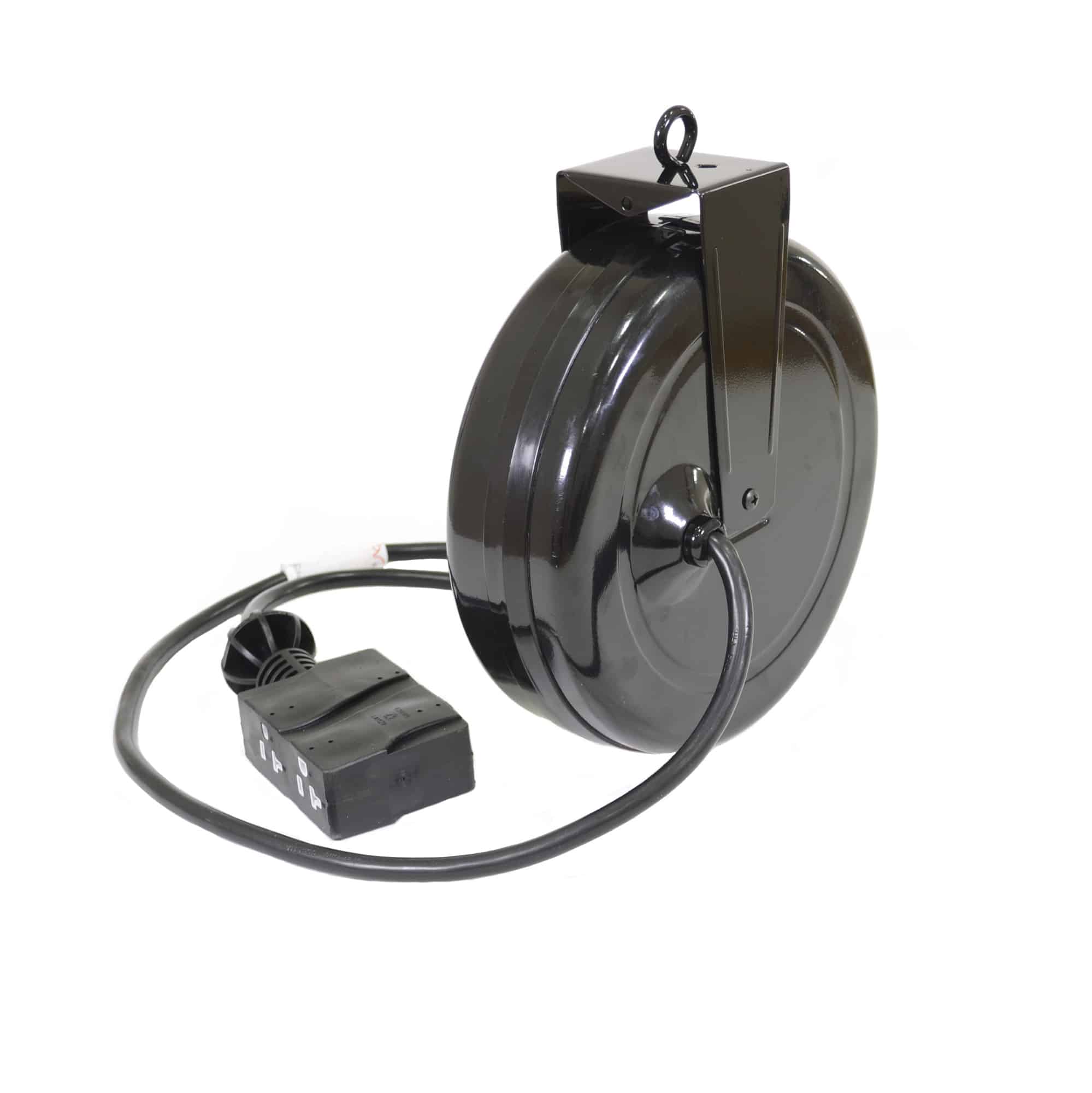 Alert Stamping ALT-5020TF-4C Retractable Cord Reel 3/4 angle view with quad outlet box