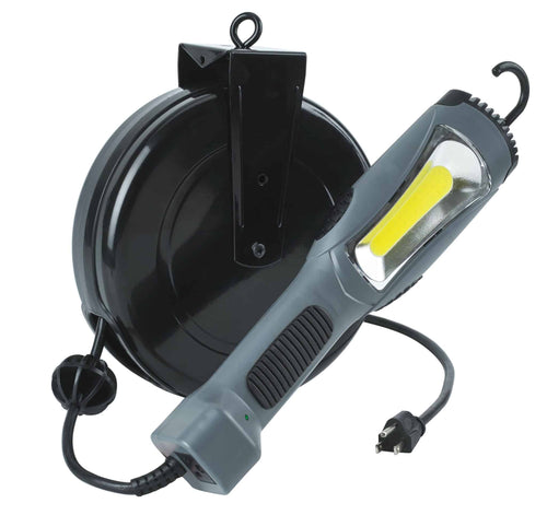 Alert Stamping 5030AM Retractable Cord Reel with COB LED Work Light, 30ft black/grey
