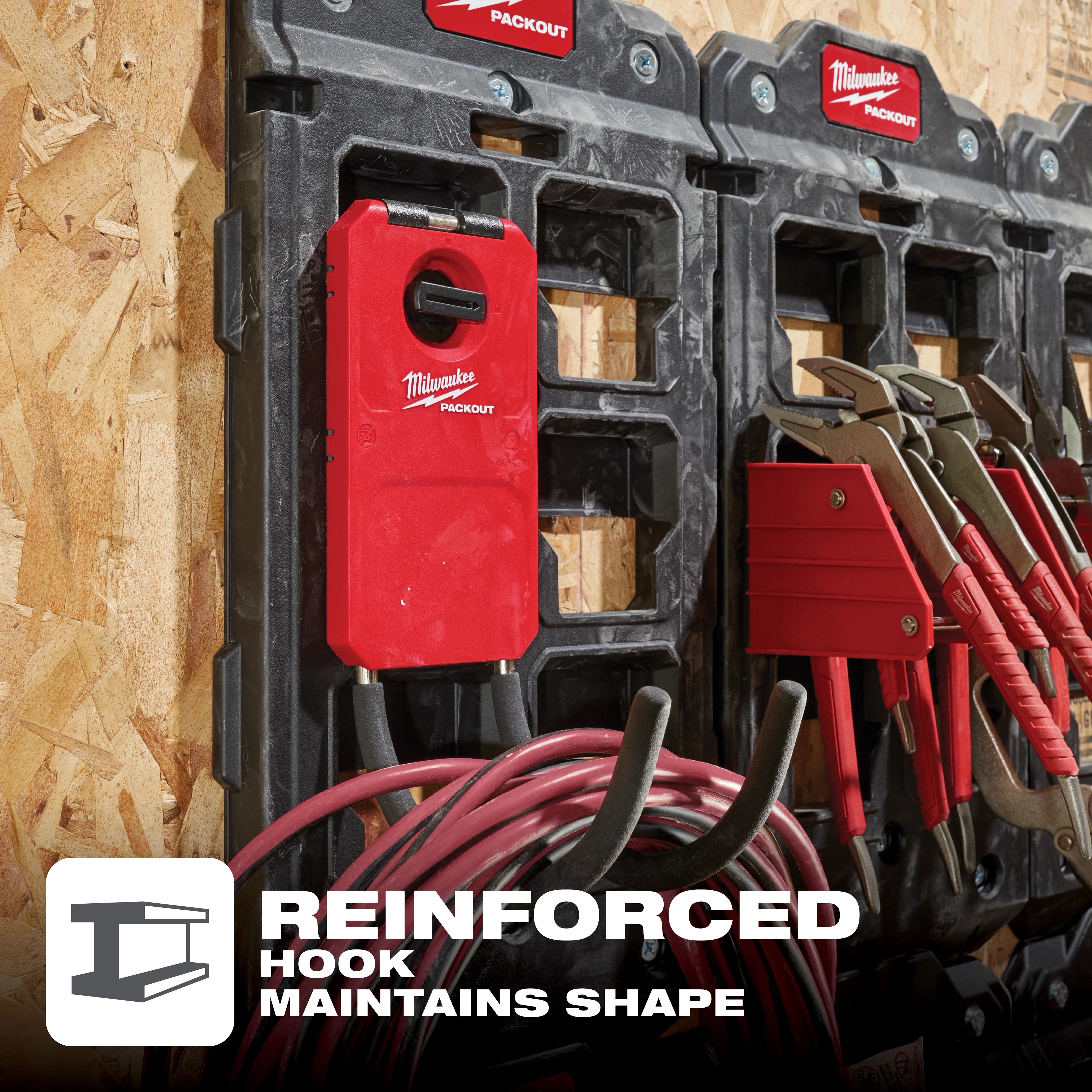 Milwaukee PACKOUT Curved Hook mounted on wall plate