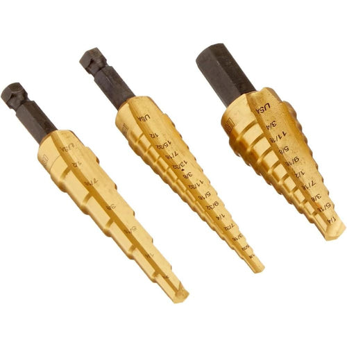 Irwin Industrial Tools 15502 Unibit 502T Titanium Nitride Coated Step Drill Bit Set with Nylon Pouch. 3-Piece