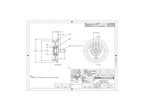Engineering schematic of Tool Grid TLG-51089 1000 lb Cast Iron Trolley Wheel Assembly with dimensions