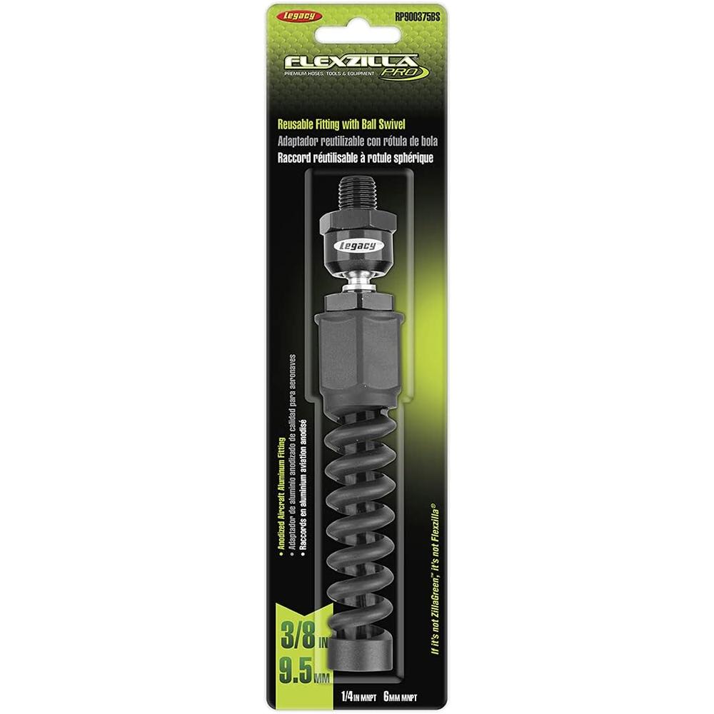 Legacy Manufacturing RP900375BS Raccord réutilisable pour tuyau d'air Flexzilla Pro avec rotule pivotante, 3/8" Barb, 1/4" MNPT