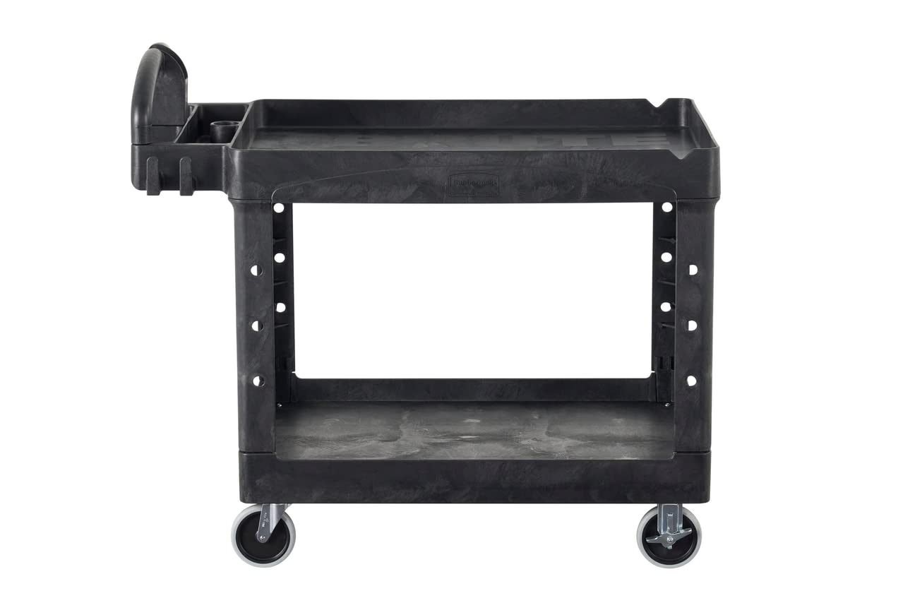 Rubbermaid Commercial Products RCPFG452088BLA Heavy-Duty Ergo Handle Utility Cart, Lipped Shelf, Medium, 500 lb Capacity - Black