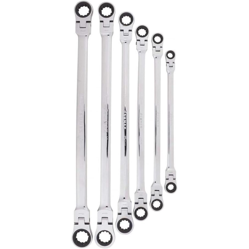 Sunex Tools 9923 SAE Extra Long Double Box Flex Head Ratcheting Wrench Set, 5/16 x 3/8 in. - 11/16 x 3/4 in., CR-MO, 4 pieces