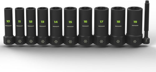 Extracteur de douilles Rpt métrique GripEdge XBM10DS, 10 pièces, entraînement 3/8 ", avec jeu Fors (longueur profonde), 10-19 Mm + tige de poussée Fors M9