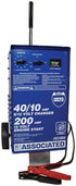 Associated Equipment US20 40/10 Amp 6/12 Volt Battery Charger with 200 Amp 12 Volt Engine Start, blue steel body with battery clamps, Made in USA