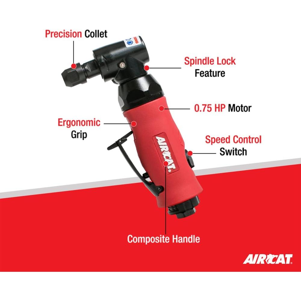 Meuleuse d'angle composite AirCat 6280 .7 hp avec verrouillage de broche. Petit. Rouge