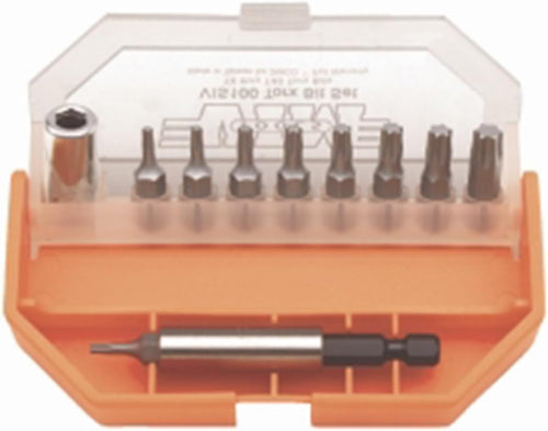 VIM Tools VIS100 Torx T8 à T40 Ensemble de 11 pièces, tournevis magnétique hexagonal 1/4" et porte-embout, boîte orange