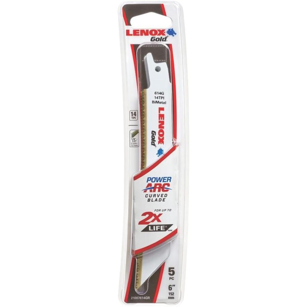 Lenox Tools 21081B614GR 6"X3/4" 14TPI Gold Power Arc Thick Metal Cutting Recip 25 Pk