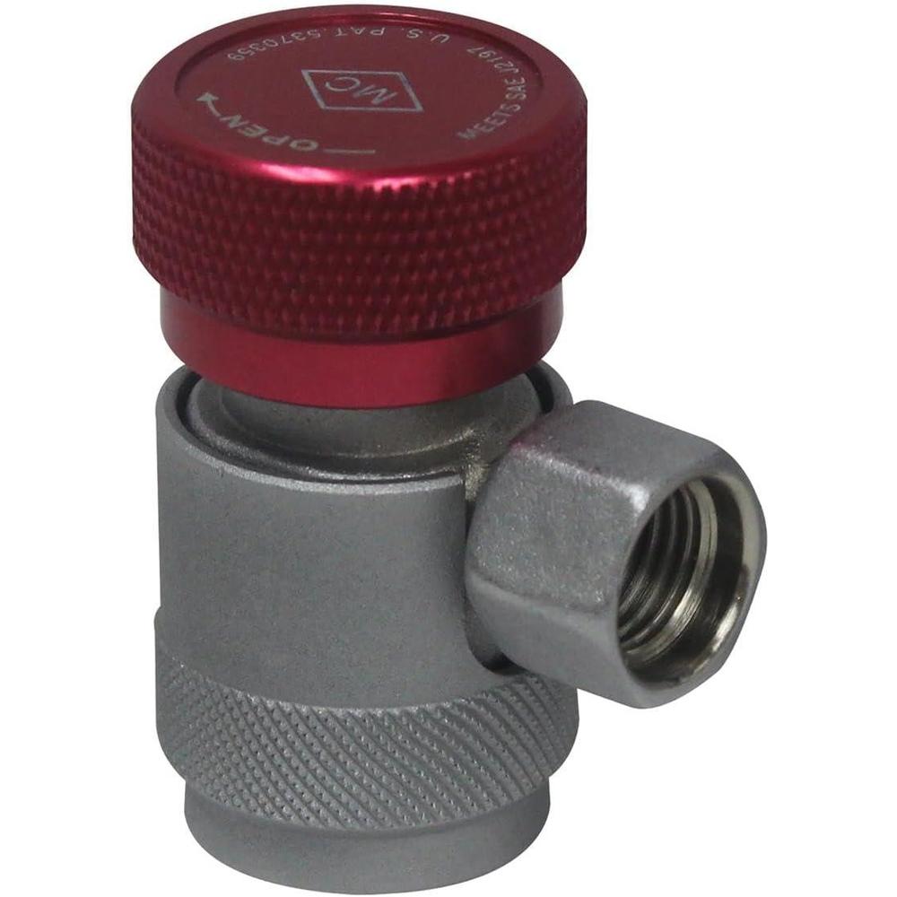 Mastercool 82834-SL Red/Silver 14mm-F x 16mm High-Side Manual R134a Safety Lock Coupler